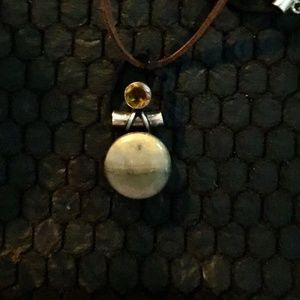 Silver Landscape Jasper and Citrine Pendant Natural Stone - CLEARANCE